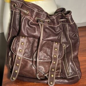 MARZIA, made in Italy, genuine lleather, chocolate brown, gold studs, backpack